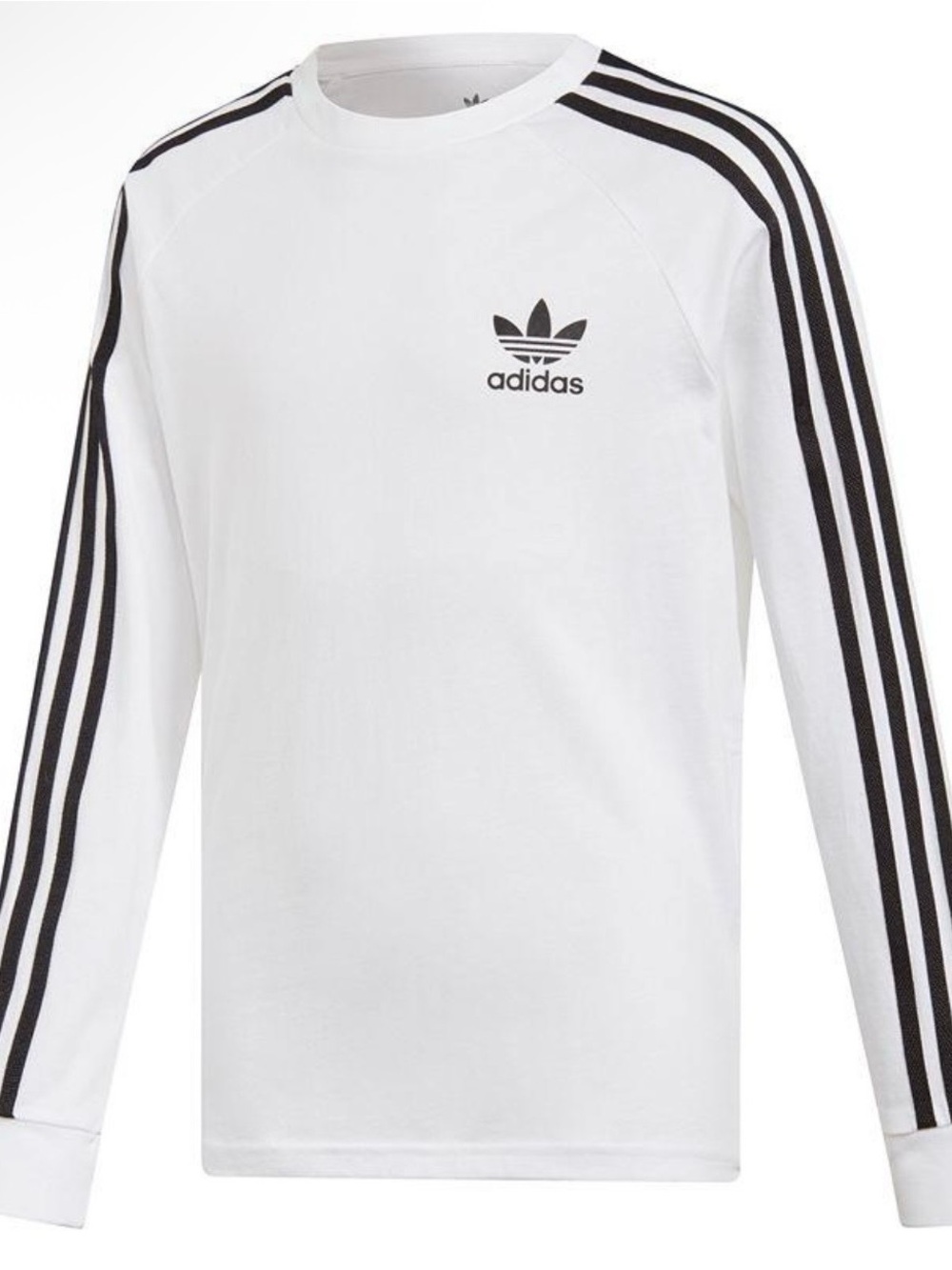 Adidas White Long-Sleeve Shirt with Black Sleeve Stripes